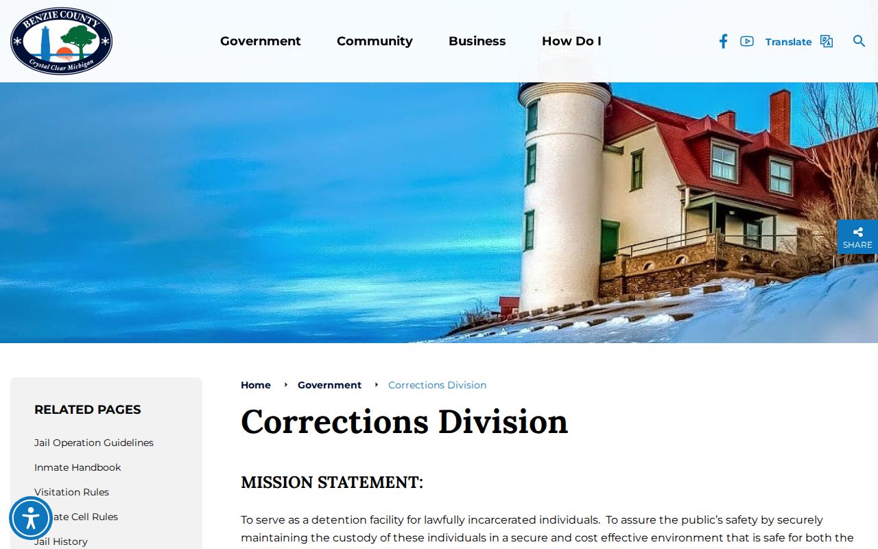 Official Benzie County Jail page for local release record contacts