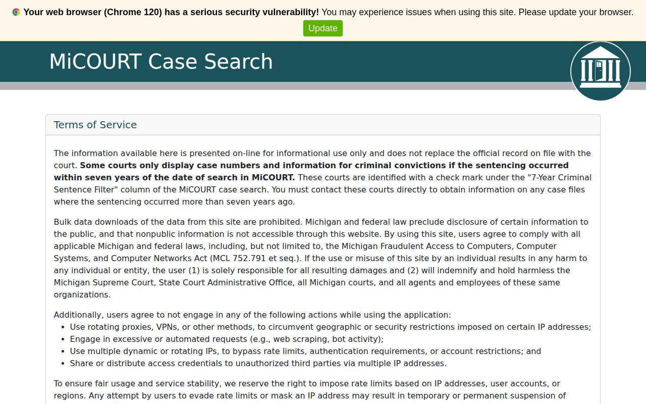 MiCOURT portal used to check Benzie County 72-hour release-related court events