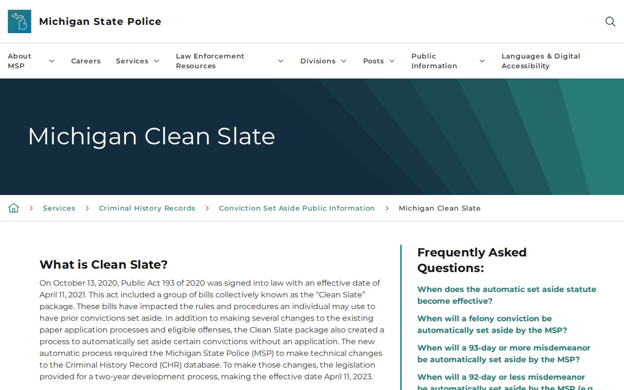 Michigan Clean Slate information affecting Benzie County released inmate mugshot records